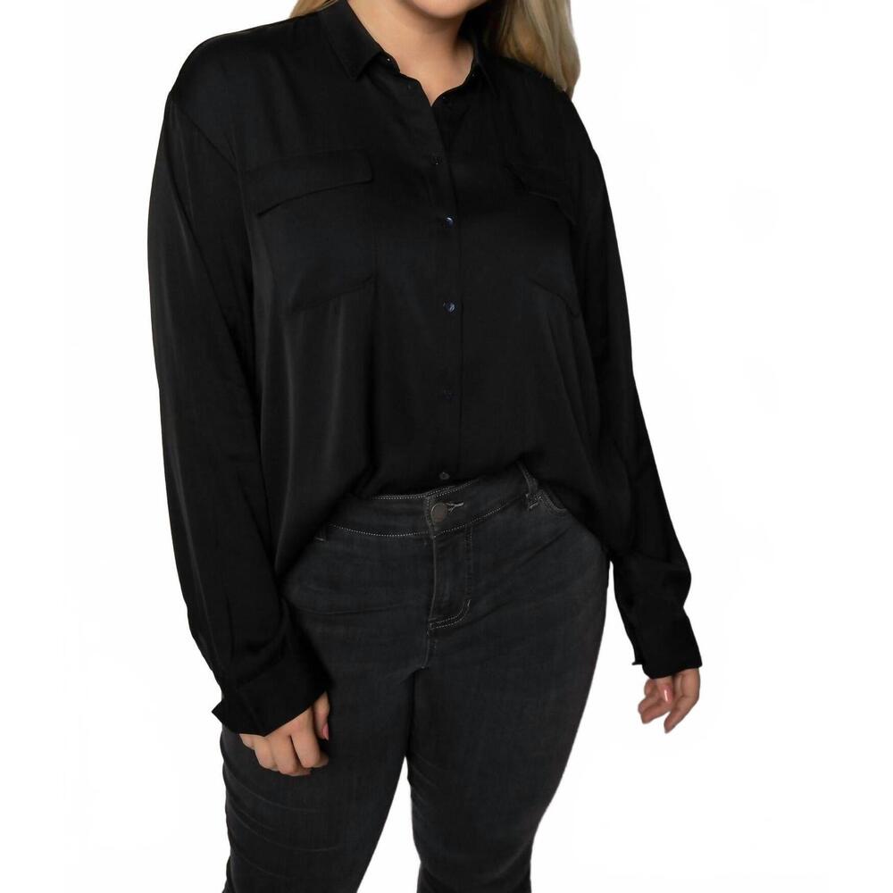 NEW NOUVELLE / SILK95FIVE monte carlo silk shirt - plus in black